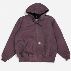 Vintage Carhartt deep plum Duck Quilted hooded workwear jacket WJ130 DPM Men XL